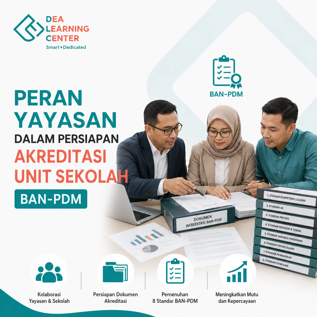 Tim yayasan dan kepala sekolah menyiapkan dokumen akreditasi BAN-PDM