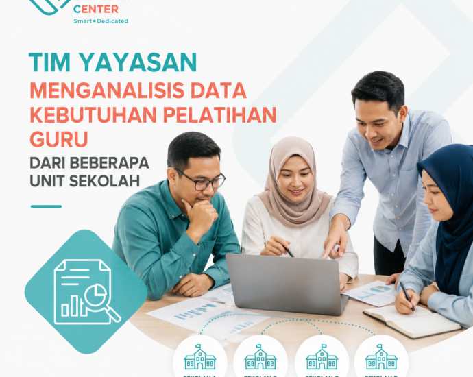 Tim yayasan menganalisis data kebutuhan pelatihan guru dari beberapa unit sekolah