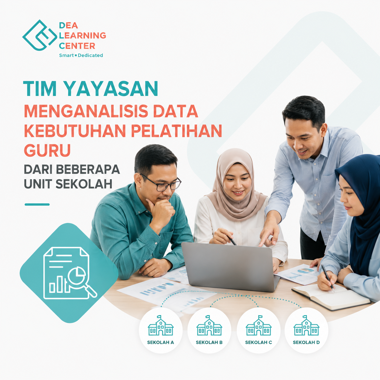 Tim yayasan menganalisis data kebutuhan pelatihan guru dari beberapa unit sekolah